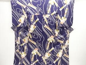 扇に花模様小紋着物(重ね衿付き)